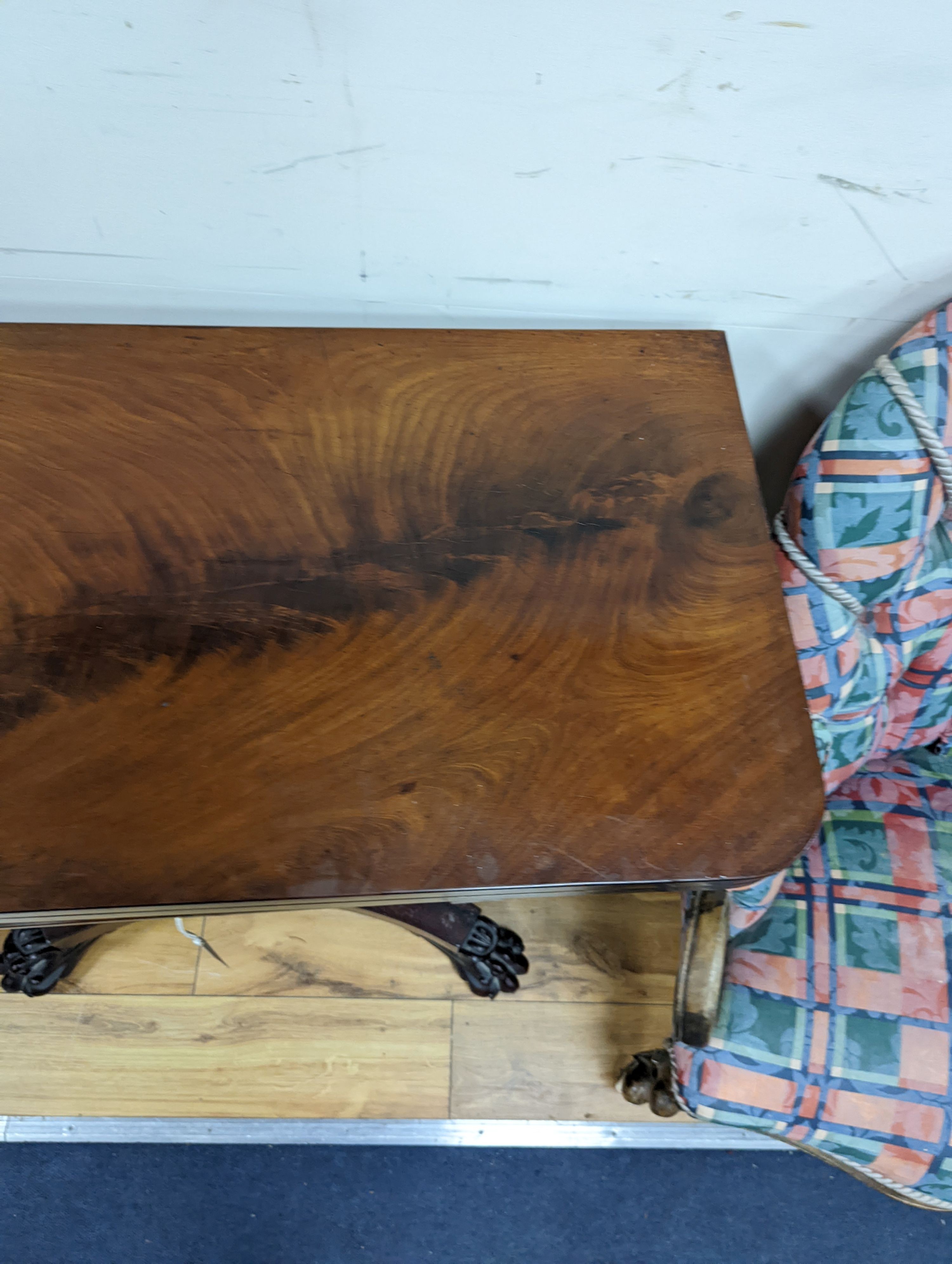A William IV mahogany card table, width 91cm